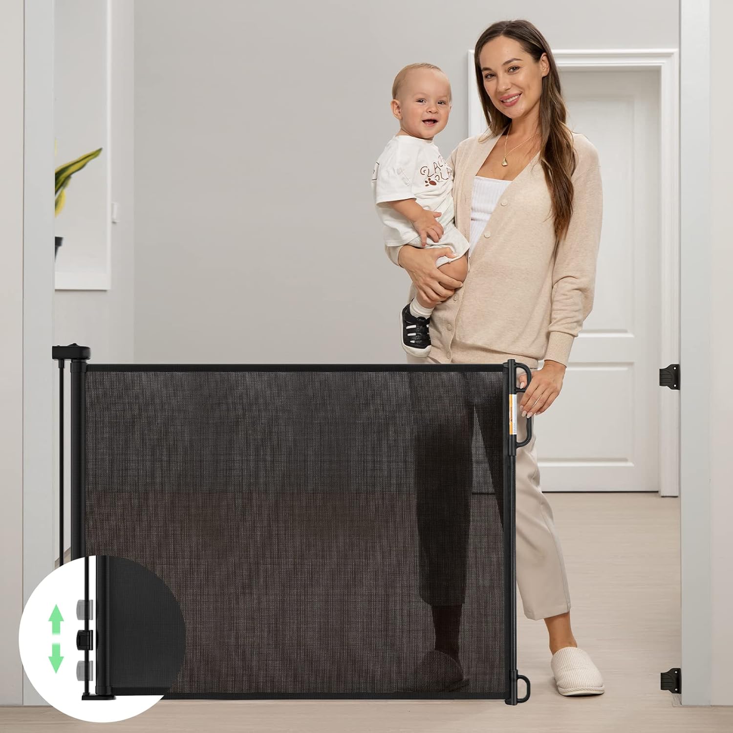 Momcozy Retractable Baby Gate, Mesh Baby Gate or Mesh Dog Gate, 33" Tall,Extends up to 55" Wide, Child Safety Gate for Doorways, Stairs, Hallways, Indoor/Outdoor