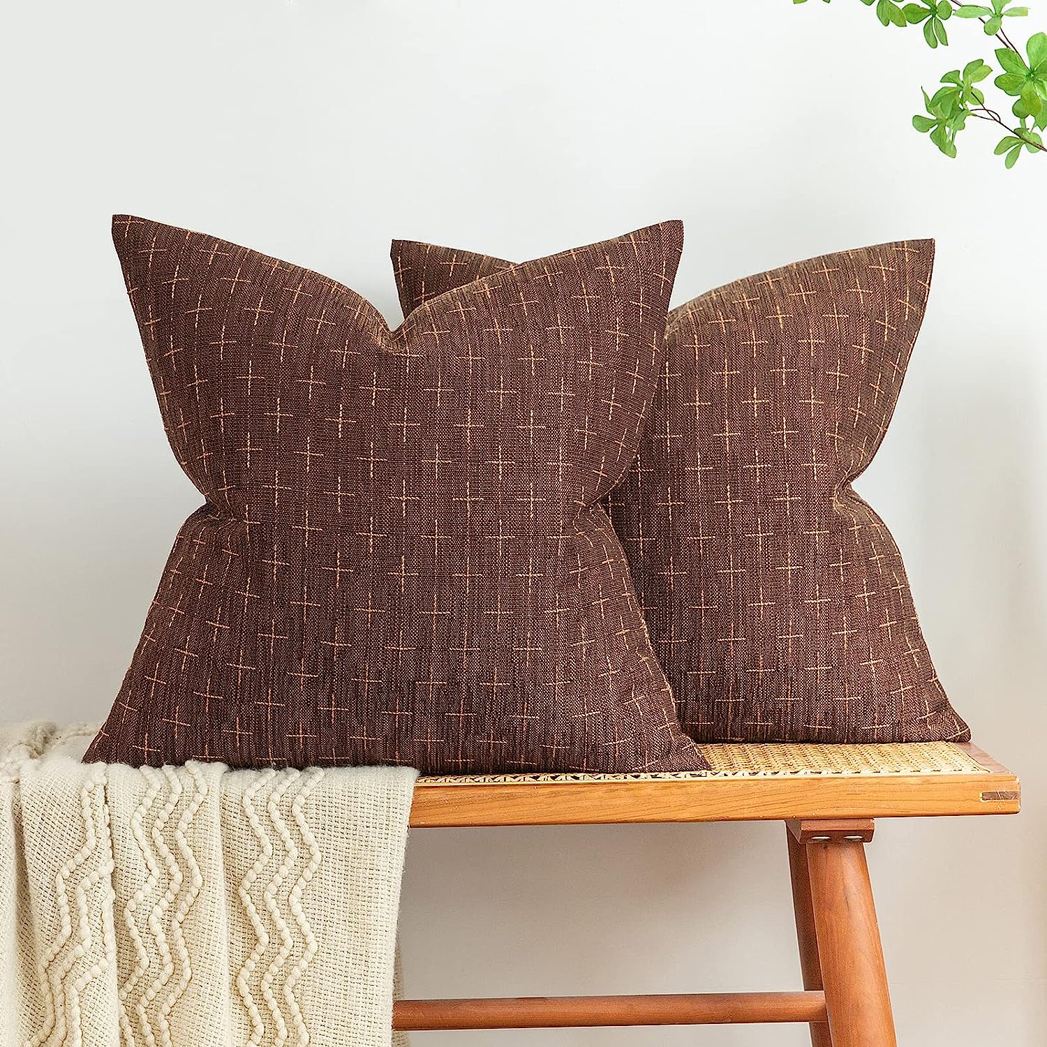 MIULEE Pack of 2 Decorative Burlap Linen Throw Pillow Covers Modern Farmhouse Pillowcase Rustic Woven Textured Cushion Cover for Sofa Couch Bed 20x20 Inch Dark Coffee