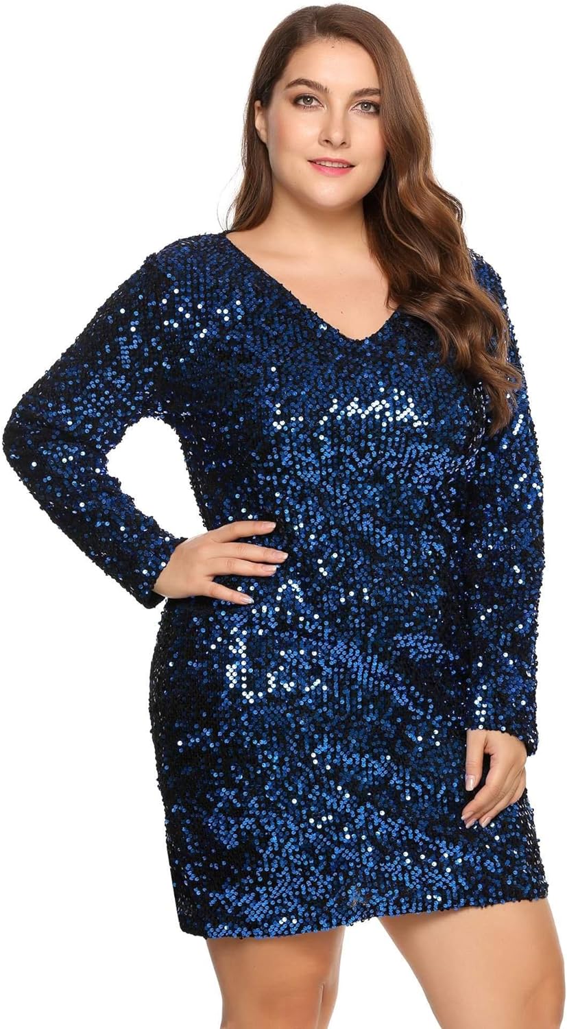 Zeagoo Women's Plus Size Glitter Bodycon Sequin Cocktail Party Club Evening Mini Dress
