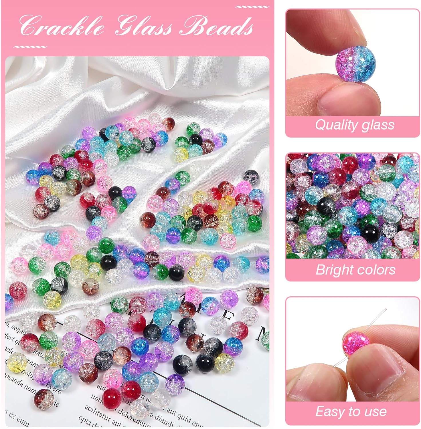 TOAOB 200Pcs Crack Glass Beads Round Ball For Diy Making