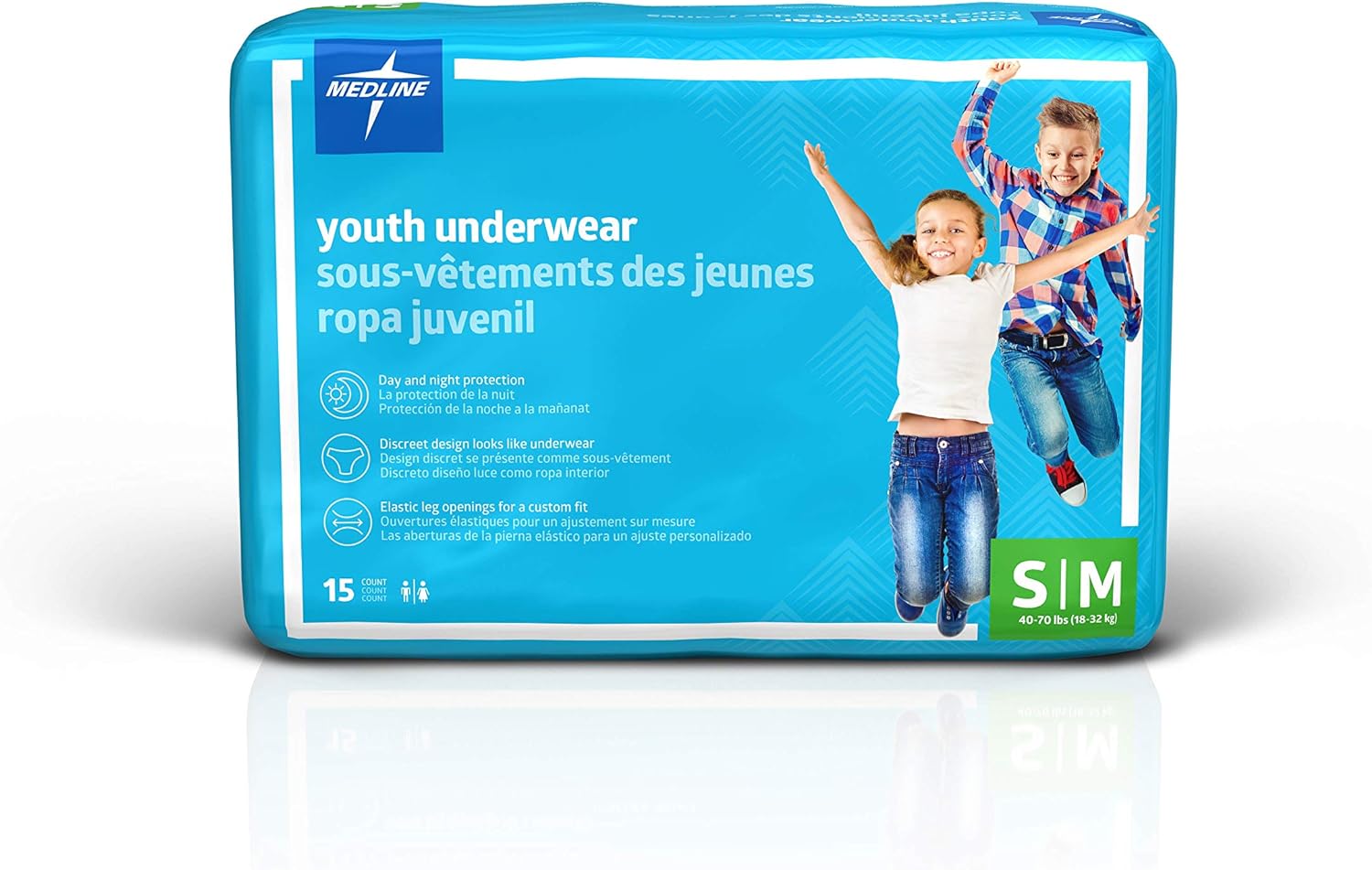 Medline Drytime Disposable Protective Youth Underwear, Small/Medium, 15 Count (Pack of 4)