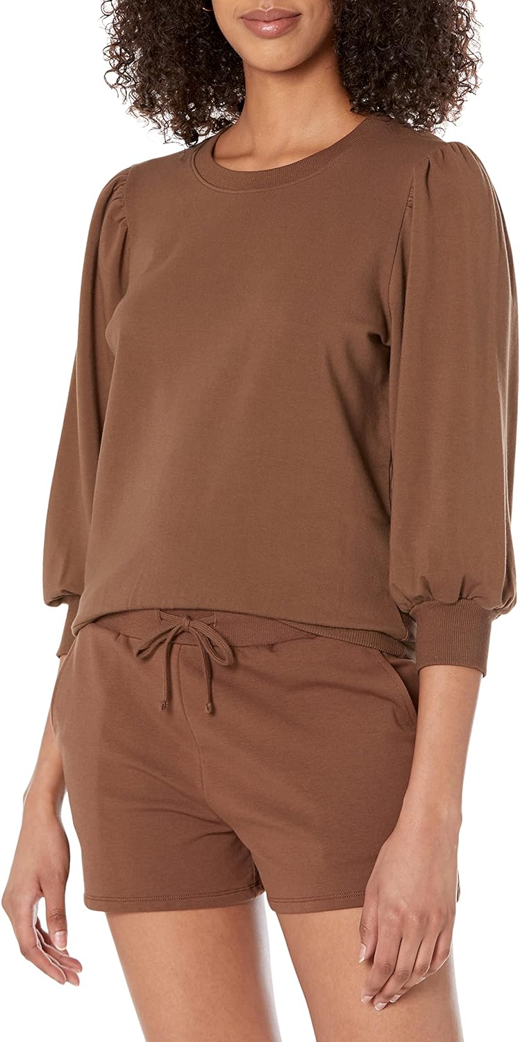 The Drop Women's Leona Short Puff Sleeve Crew Neck French Terry Sweatshirt