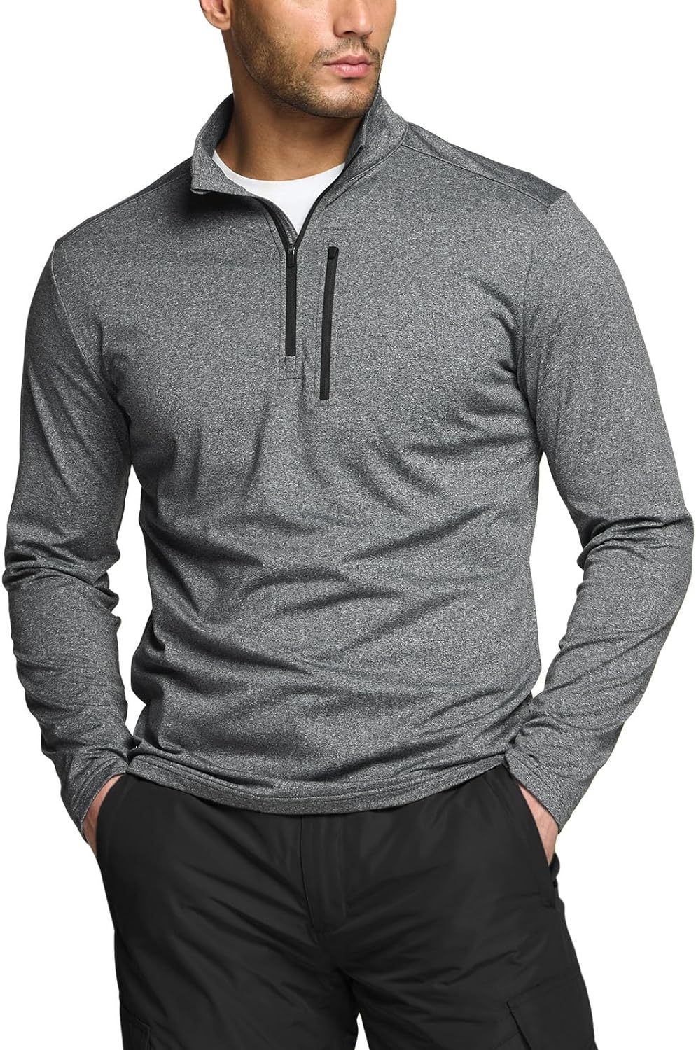 TSLA Men's Quarter Zip Thermal Pullover Shirts, Winter Fleece Lined Lightweight Running Sweatshirt