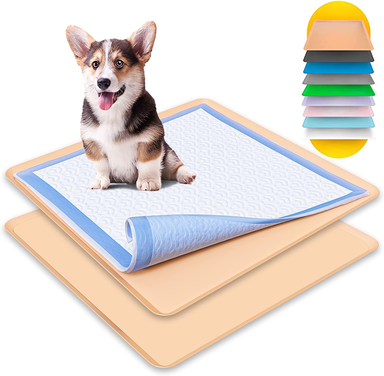 Skywin Dog Puppy Pad Holder Tray - No Spill Pee Pad Holder for Dogs - Pee Pad Holder Works with Most Training Pads, Easy to Clean and Store (2 Pack, Beige)