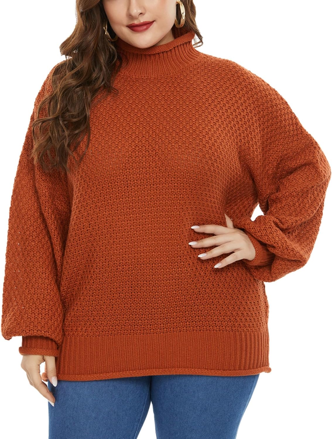 Hanna Nikole Women Turtleneck Oversized Sweaters Batwing Sleeve Pullover Loose Chunky Knit Jumper