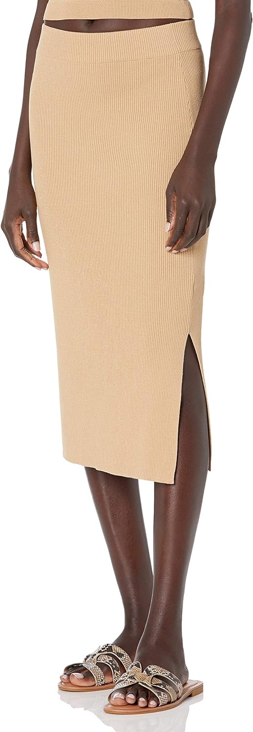 The Drop Women's Vera Slim Side-Slit Midi Sweater Skirt