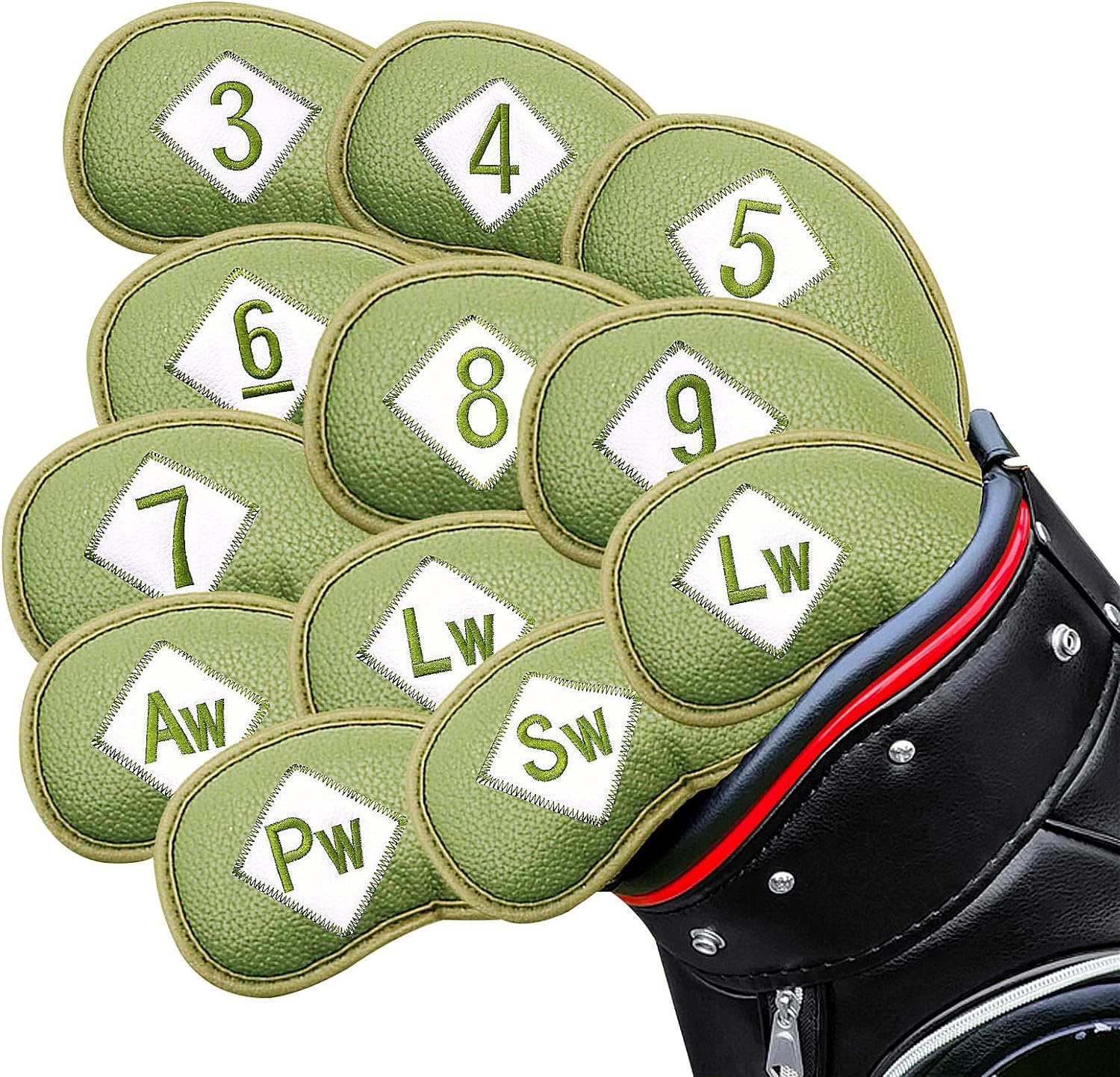 FINGER TEN Golf Iron Head Covers Value 8/11/12 Piece Set, Synthetic Leather Deluxe Club Headcover, Universal Fit Main Iron Clubs