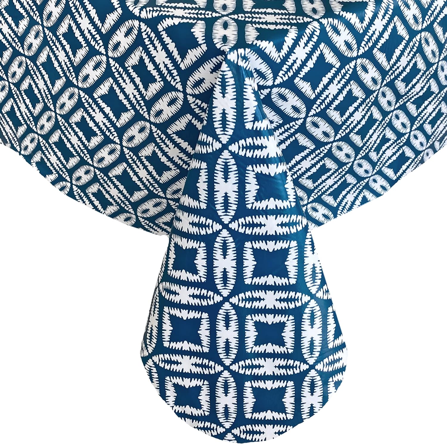 Newbridge Sand Dollar Ikat Style Print Flannel Backed Vinyl Tablecloth, Boho Chic Summer Ikat Print Vinyl Indoor/Outdoor Waterproof, Patio, BBQ Tablecloth, 70 Inch Round, Grey