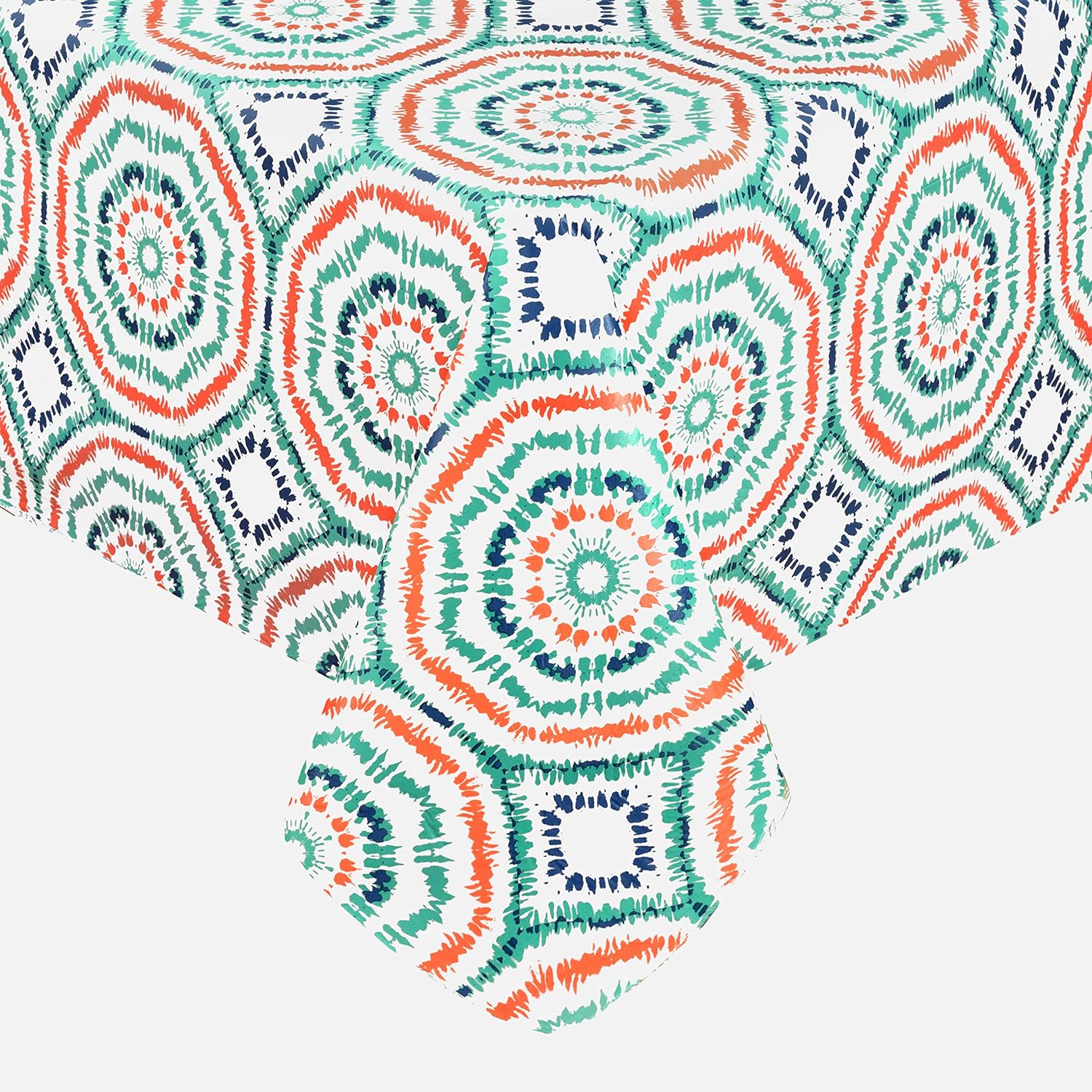 Newbridge Tie Dye Geo Whimsy Flannel Backed Vinyl Tablecloth - Colorful Geometric Spring and Summer Vinyl Tablecloth with Flannel Backing, 60 in x 84 in Oblong/Rectangle