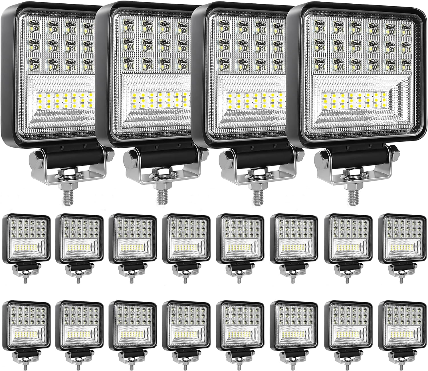 MUVKQC LED Work Lights for Truck,20PCS 4INCH 126W Square LED Light Pods,Spot&Flood Combo Beam Light Off Road Light Driving Light Boat Light for Truck Pickup SUV ATV UTV 4WD Tractor