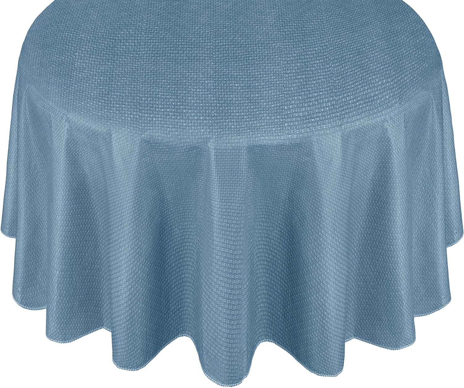 Newbridge Basketweave Solid Color Vinyl Flannel Backed Tablecloth, Basket Weave Textured Look Indoor/Outdoor Waterproof Tablecloth, Patio and Kitchen Dining, 60 Inch x 84 Inch Oval, Blue