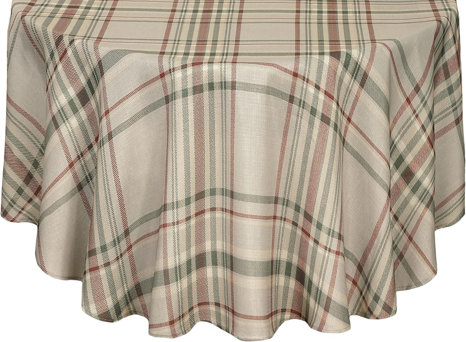 Newbridge Green Pocono Rustic Plaid Fabric Tablecloth, Country Cottage Farmhouse Easy Care Stain Repellent Tablecloth, 70 in Round, Green