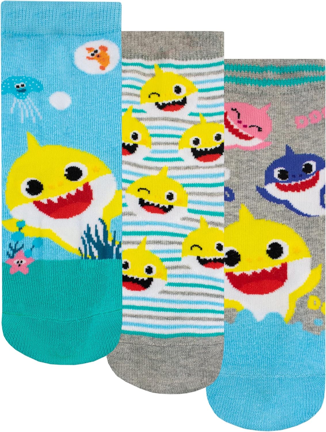 Pinkfong Kids Baby Shark Socks Pack of 3 Soft Ankle Socks For Boys or Girls