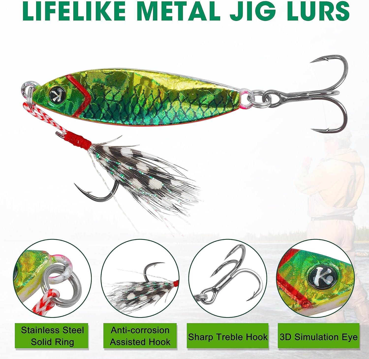 Metal Jig Fishing Jigging Spoons,5pcs Long Casting Jigging Spoon Lures Slow Pitch Vertical Jigs with Assist Hooks Sinking Metal Spoons Saltwater Surf Fishing Lures for Bass Walleye Striper