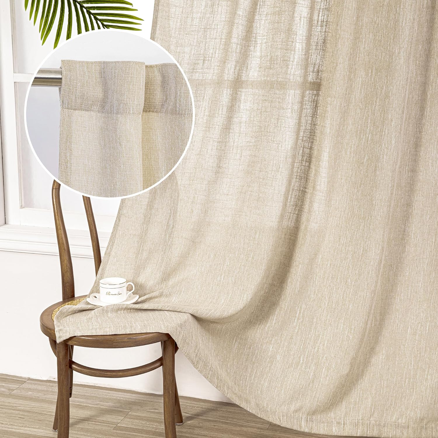 MYSKY HOME Cotton Curtains for Living Room Farmhouse Semi Sheer Light Filtering for Windows, Linen Look Texture Soft Modern Decor Country Style, 50" x 84", Light Oatmeal, 2 Panels