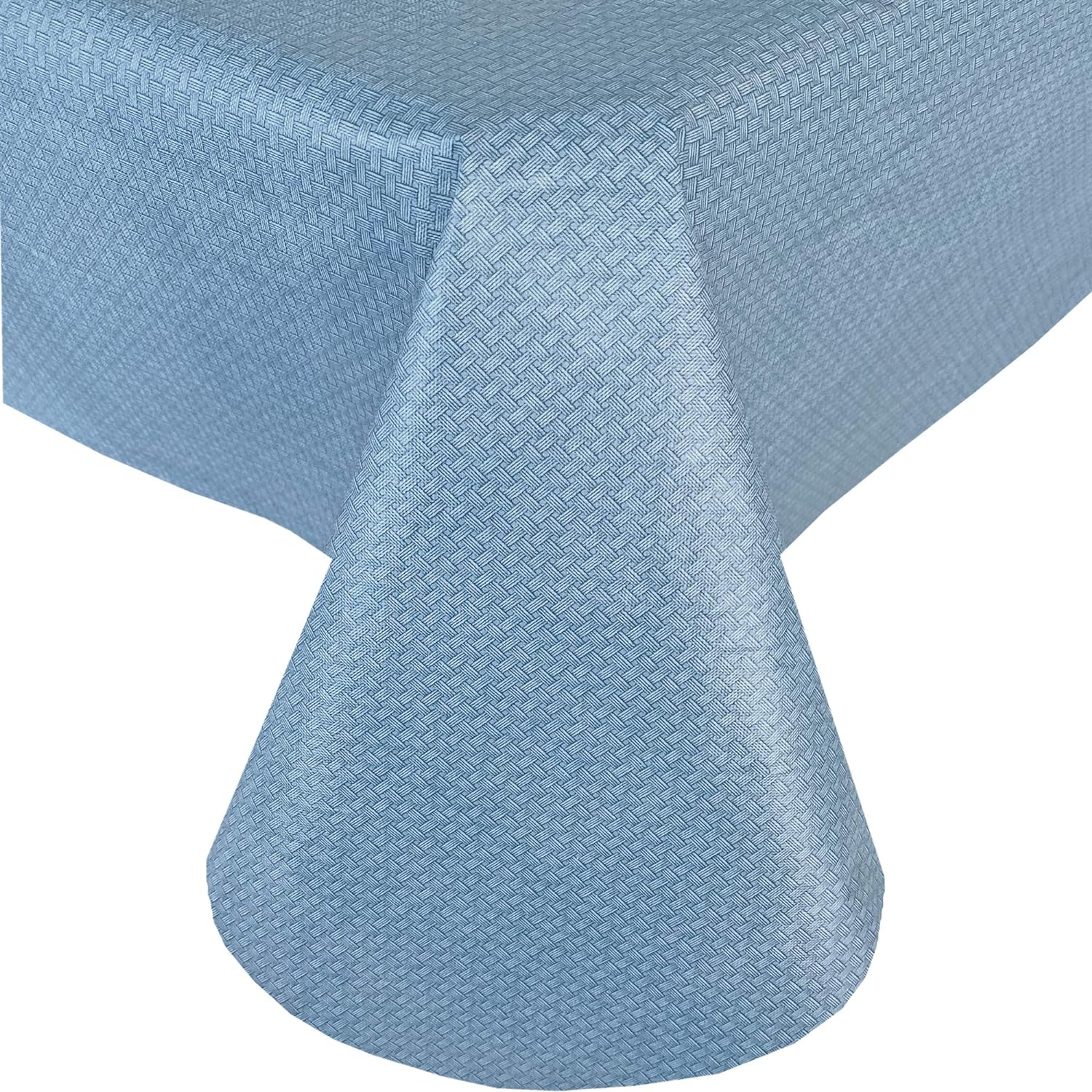 Newbridge Basketweave Solid Color Vinyl Flannel Backed Tablecloth, Basket Weave Textured Look Indoor/Outdoor Waterproof Tablecloth, Patio and Kitchen Dining, 60 Inch x 84 Inch Oval, Blue