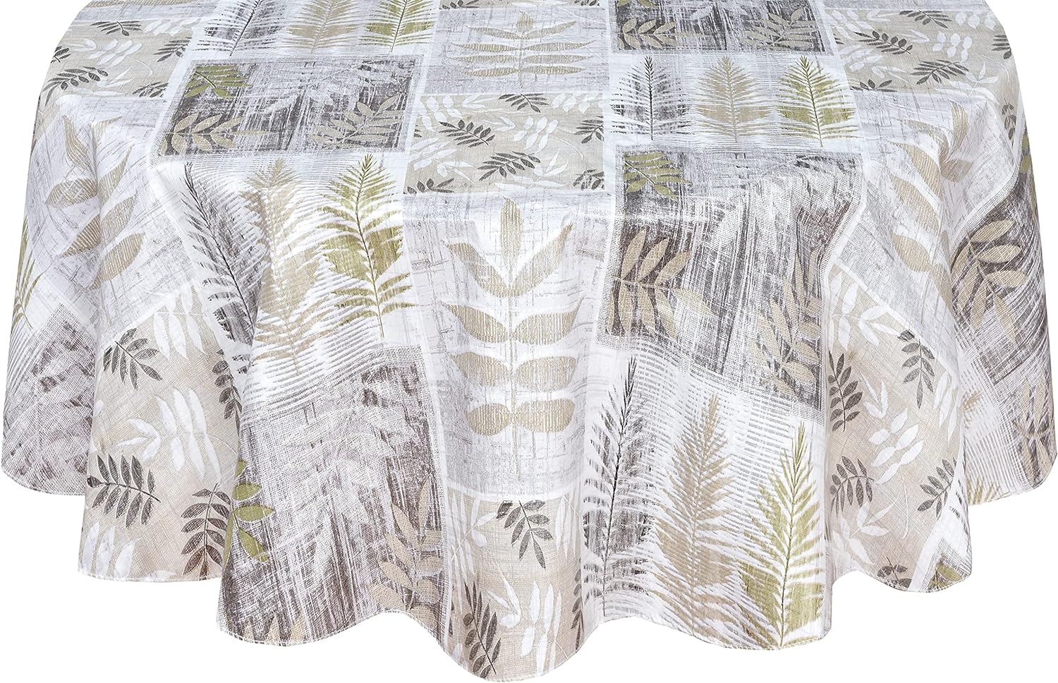 Newbridge Arezzo Contemporary Leaf Print Vinyl Flannel Backed Tablecloth - Grey, Gold and Silver Modern Block Leaves Easy Care Indoor/Outdoor Tablecloth, 60” x 84” Oval