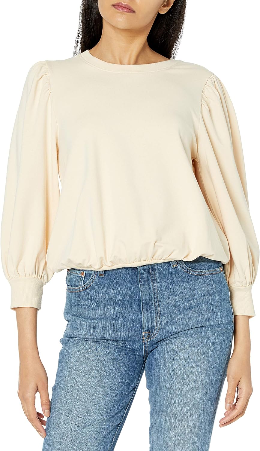 The Drop Women's Leona Short Puff Sleeve Crew Neck French Terry Sweatshirt