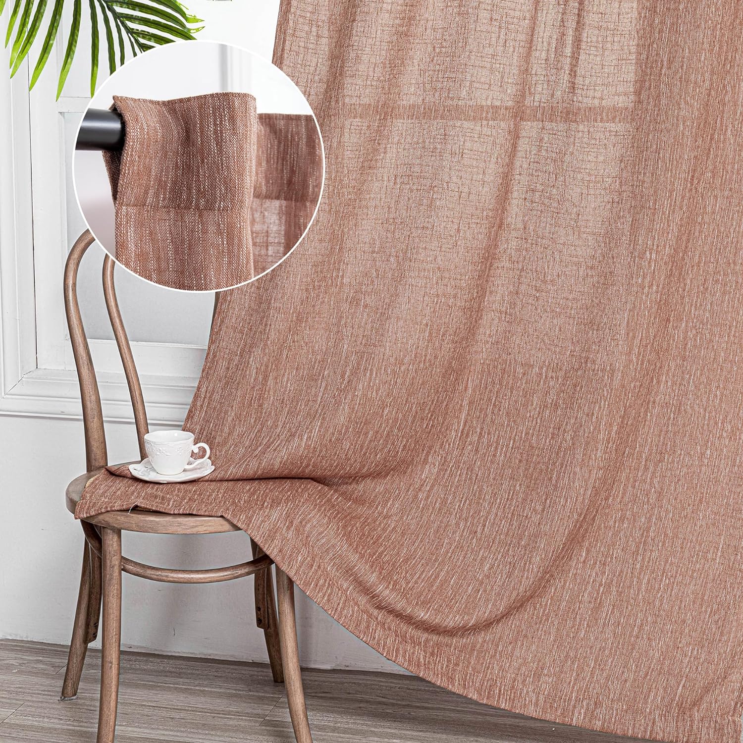 MYSKY HOME Cotton Curtains for Living Room Farmhouse Semi Sheer Light Filtering for Windows, Linen Look Texture Soft Modern Decor Country Style, 50" x 84", Light Oatmeal, 2 Panels